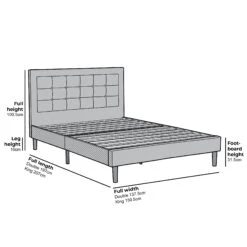 Chastleton Upholstered Bed With Diamante Headboard (Grey Velvet) -Best Furniture Shop Furniture Dimensions 3 JAH 01