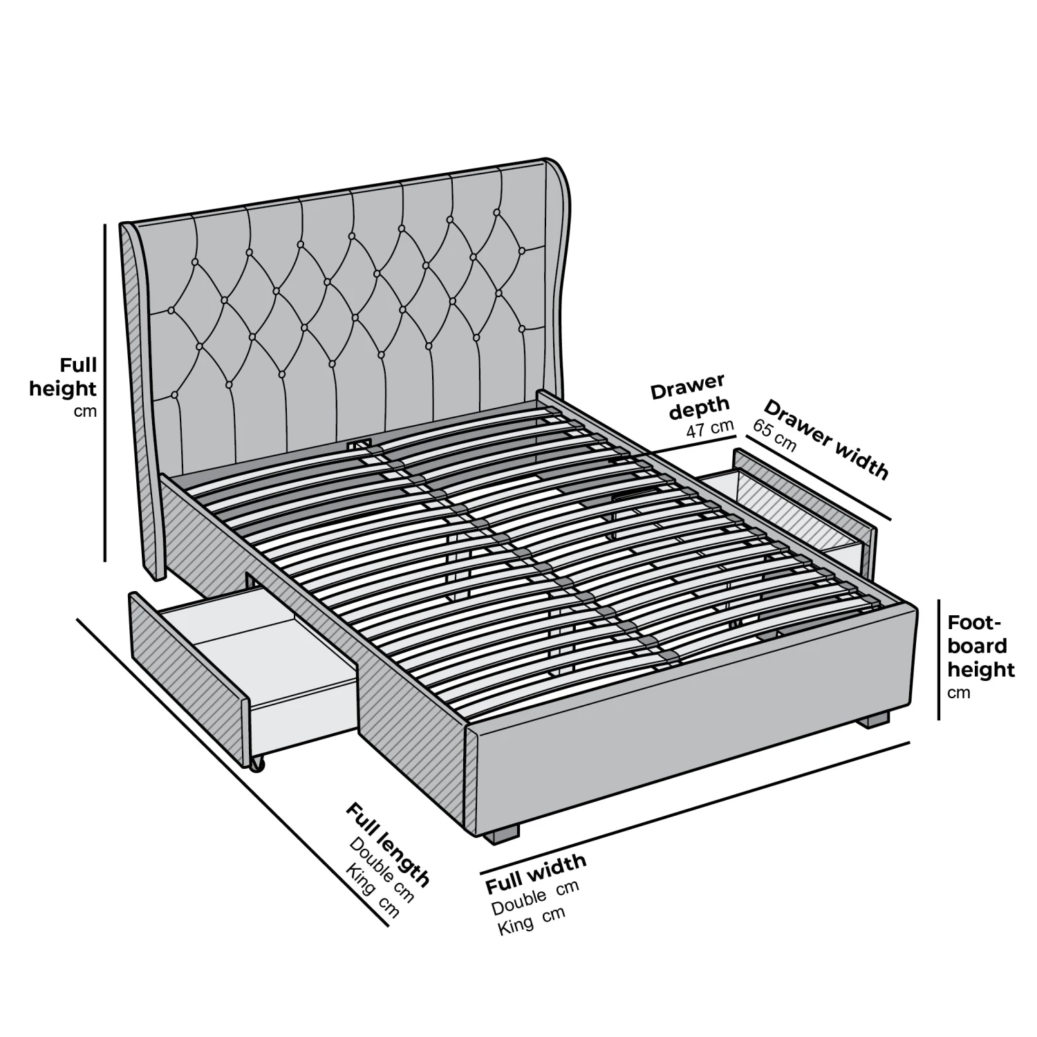 Weston Buttoned Wing Back Upholstered 2-Drawer Storage Bed (Grey Fabric) 12 Weston Buttoned Wing Back Upholstered 2-Drawer Storage Bed (Grey Fabric) - Image 12