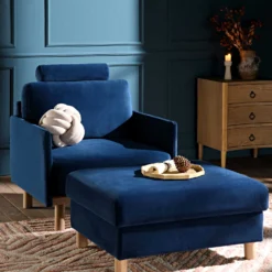 Timber Navy Blue Velvet Armchair -Best Furniture Shop GCSF 2348 NAVY VEL 1ST scene2