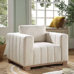 Belsize Beige Boucle Sofa With Wooden Base, 1-Seater