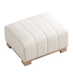 Belsize Beige Boucle Footstool With Wooden Base -Best Furniture Shop GCSF 2360 BEIGE BOU STOOL WB3