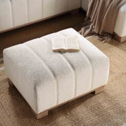 Belsize Beige Boucle Footstool With Wooden Base -Best Furniture Shop GCSF 2360 BEIGE BOU STOOL scene2