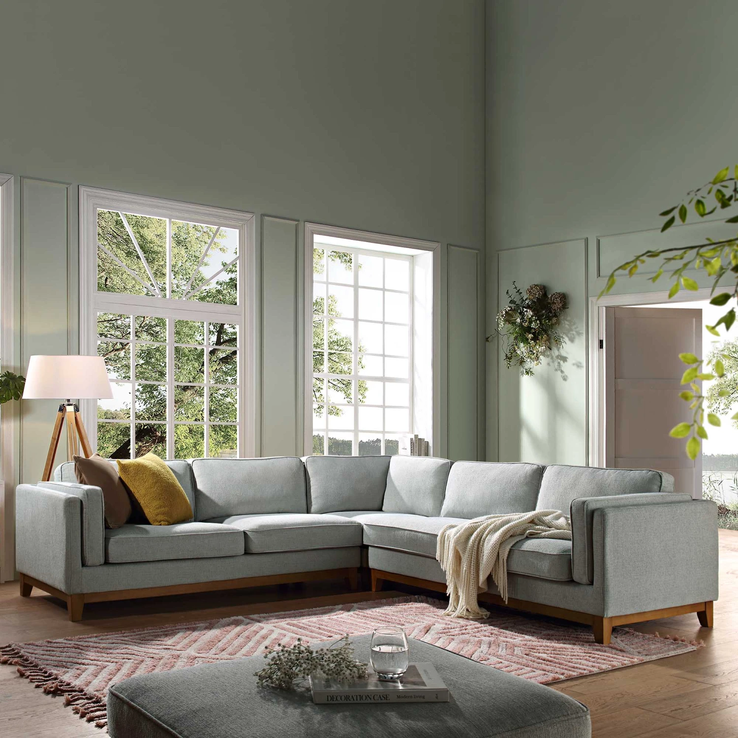 Dipley Sage Woven Fabric Grande Corner Sofa 1 Dipley Sage Woven Fabric Grande Corner Sofa