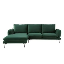 Obriel Forest Green Velvet Sofa, Grande Chaise Sofa Left Hand -Best Furniture Shop GCSF 2400 PINE VEL LEFT WB1