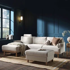 Timber Oatmeal Fabric Sofa, Large 3-Seater Chaise Sofa Left Hand