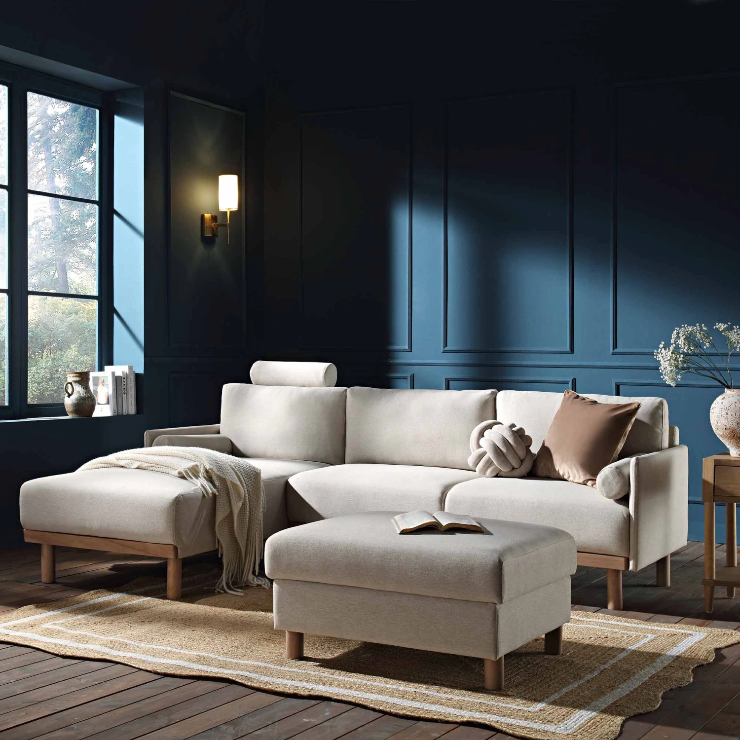 Timber Oatmeal Fabric Sofa, Large 3-Seater Chaise Sofa Left Hand 1 Timber Oatmeal Fabric Sofa, Large 3-Seater Chaise Sofa Left Hand