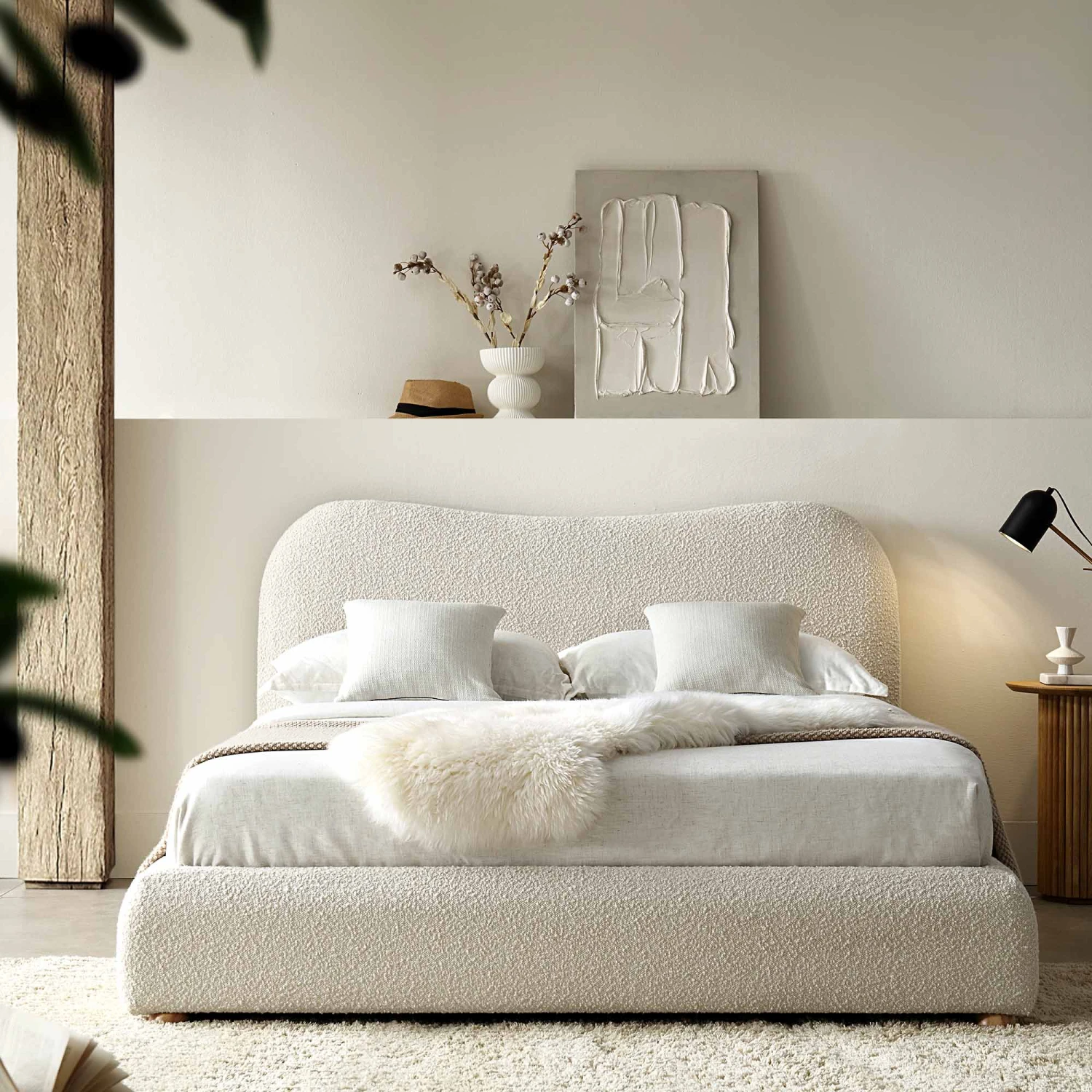 Egerie Curved Headboard Beige Boucle Ottoman Storage Bed 2 Egerie Curved Headboard Beige Boucle Ottoman Storage Bed - Image 2