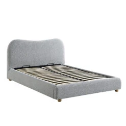Egerie Curved Headboard Mist Grey Boucle Ottoman Storage Bed -Best Furniture Shop JAH 011 GREY BOUCLE WB2