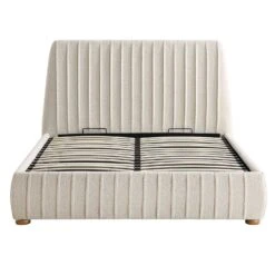 Helia Pleated Ottoman Storage Bed, Beige Boucle -Best Furniture Shop JAH 012 BEIGE BOUCLE WB1