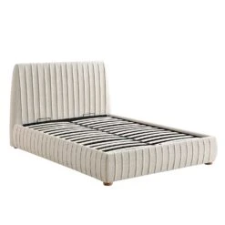 Helia Pleated Ottoman Storage Bed, Beige Boucle -Best Furniture Shop JAH 012 BEIGE BOUCLE WB2