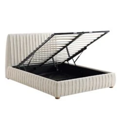 Helia Pleated Ottoman Storage Bed, Beige Boucle -Best Furniture Shop JAH 012 BEIGE BOUCLE WB3