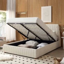 Helia Pleated Ottoman Storage Bed, Beige Boucle -Best Furniture Shop JAH 012 BEIGE BOUCLE scene3