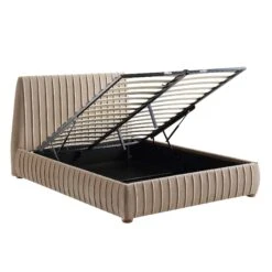 Helia Pleated Ottoman Storage Bed, Taupe Velvet -Best Furniture Shop JAH 012 MINK VEL WB3