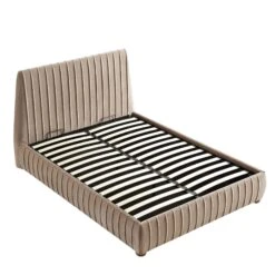Helia Pleated Ottoman Storage Bed, Taupe Velvet -Best Furniture Shop JAH 012 MINK VEL WB4