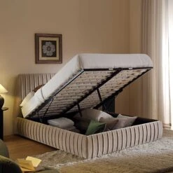 Helia Pleated Ottoman Storage Bed, Taupe Velvet -Best Furniture Shop JAH 012 MINK VEL scene2