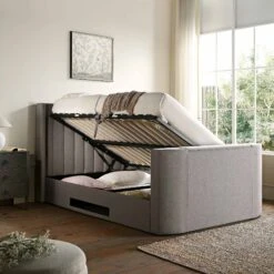 Wilton Grey Fabric Ottoman TV Bed -Best Furniture Shop JAH 015 GREY FAB scene3
