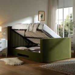 Wilton Moss Green Velvet Ottoman TV Bed -Best Furniture Shop JAH 015 MOSS VEL scene2