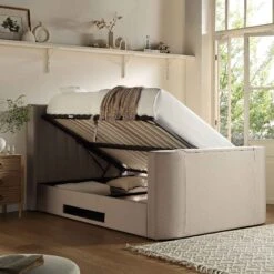 Wilton Warm Stone Fabric Ottoman TV Bed -Best Furniture Shop JAH 015 SAND FAB scene2