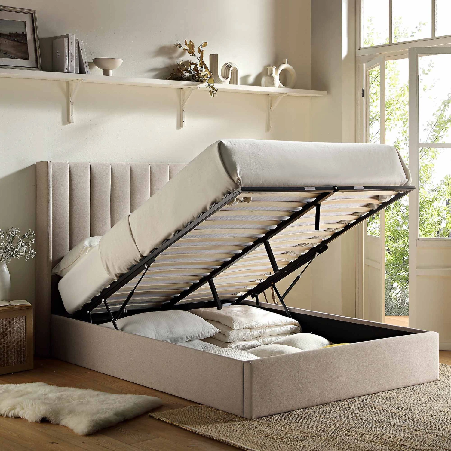 Wilton Warm Stone Fabric Ottoman Storage Bed 2 Wilton Warm Stone Fabric Ottoman Storage Bed - Image 2