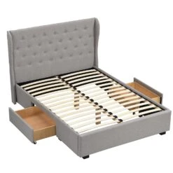 Weston Buttoned Wing Back Upholstered 2-Drawer Storage Bed (Grey Fabric) 16 Weston Buttoned Wing Back Upholstered 2-Drawer Storage Bed (Grey Fabric) -Best Furniture Shop JAH 03 GREYFAB 4