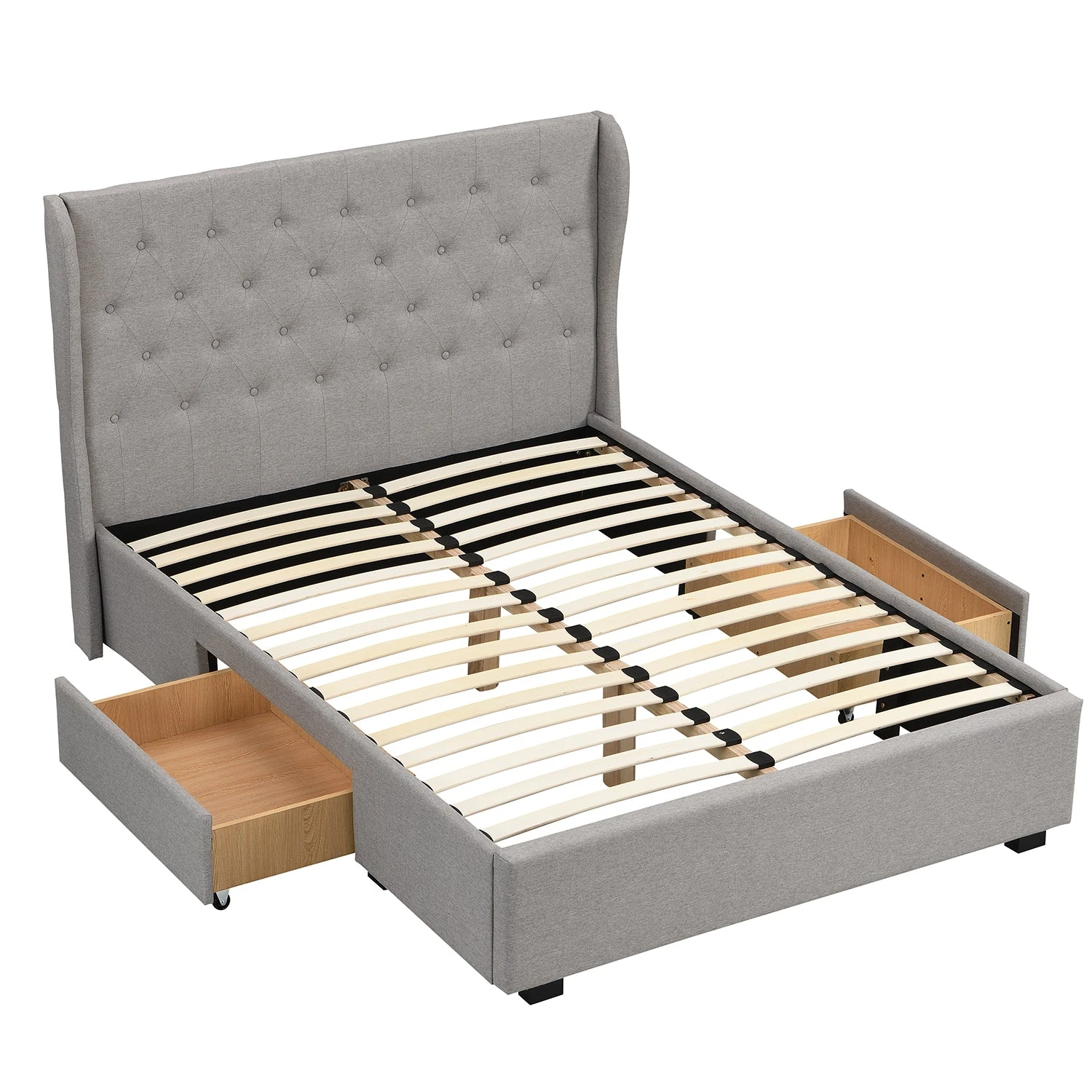 Weston Buttoned Wing Back Upholstered 2-Drawer Storage Bed (Grey Fabric) 5 Weston Buttoned Wing Back Upholstered 2-Drawer Storage Bed (Grey Fabric) - Image 5