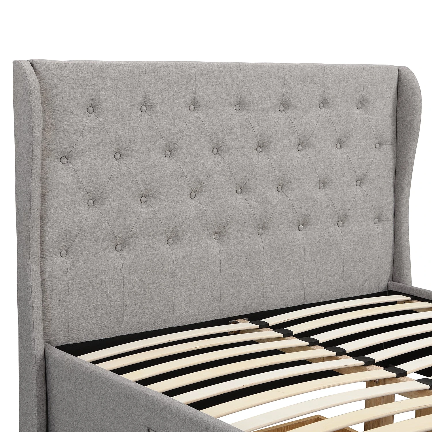 Weston Buttoned Wing Back Upholstered 2-Drawer Storage Bed (Grey Fabric) 8 Weston Buttoned Wing Back Upholstered 2-Drawer Storage Bed (Grey Fabric) - Image 8