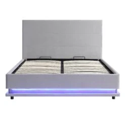 Buxton End Opening Ottoman Storage Bed Frame With Multi-colour LED Light Strip (Light Grey Velvet) -Best Furniture Shop JAH 04 LIGHTGREYVEL WB1