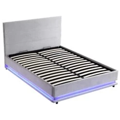 Buxton End Opening Ottoman Storage Bed Frame With Multi-colour LED Light Strip (Light Grey Velvet) -Best Furniture Shop JAH 04 LIGHTGREYVEL WB3