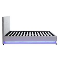 Buxton End Opening Ottoman Storage Bed Frame With Multi-colour LED Light Strip (Light Grey Velvet) -Best Furniture Shop JAH 04 LIGHTGREYVEL WB4