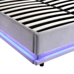Buxton End Opening Ottoman Storage Bed Frame With Multi-colour LED Light Strip (Light Grey Velvet) -Best Furniture Shop JAH 04 LIGHTGREYVEL detail2