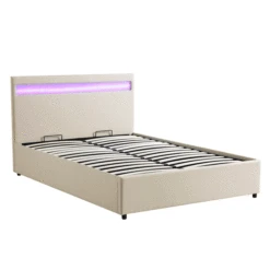Pimlico End Opening Ottoman Storage Bed Frame With Muti-colour LED Headboard (Beige Fabric) -Best Furniture Shop JAH 05 BEIGEFAB GIF