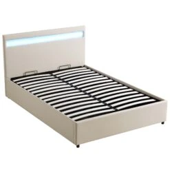 Pimlico End Opening Ottoman Storage Bed Frame With Muti-colour LED Headboard (Beige Fabric) -Best Furniture Shop JAH 05 BEIGEFAB WB2