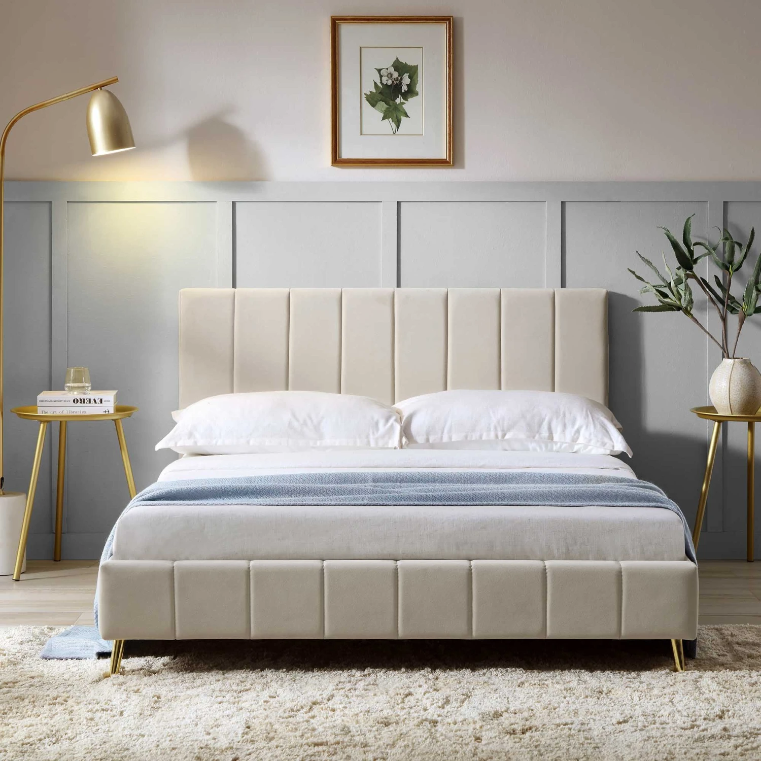 Sylvie Velvet Upholstered Bed Frame With Golden Chrome Legs, Champagne Velvet 2 Sylvie Velvet Upholstered Bed Frame With Golden Chrome Legs, Champagne Velvet - Image 2