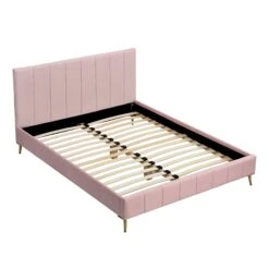 Sylvie Velvet Upholstered Bed Frame With Golden Chrome Legs, Pink Velvet 12 Sylvie Velvet Upholstered Bed Frame With Golden Chrome Legs, Pink Velvet -Best Furniture Shop JAH 06 PINKVEL 2