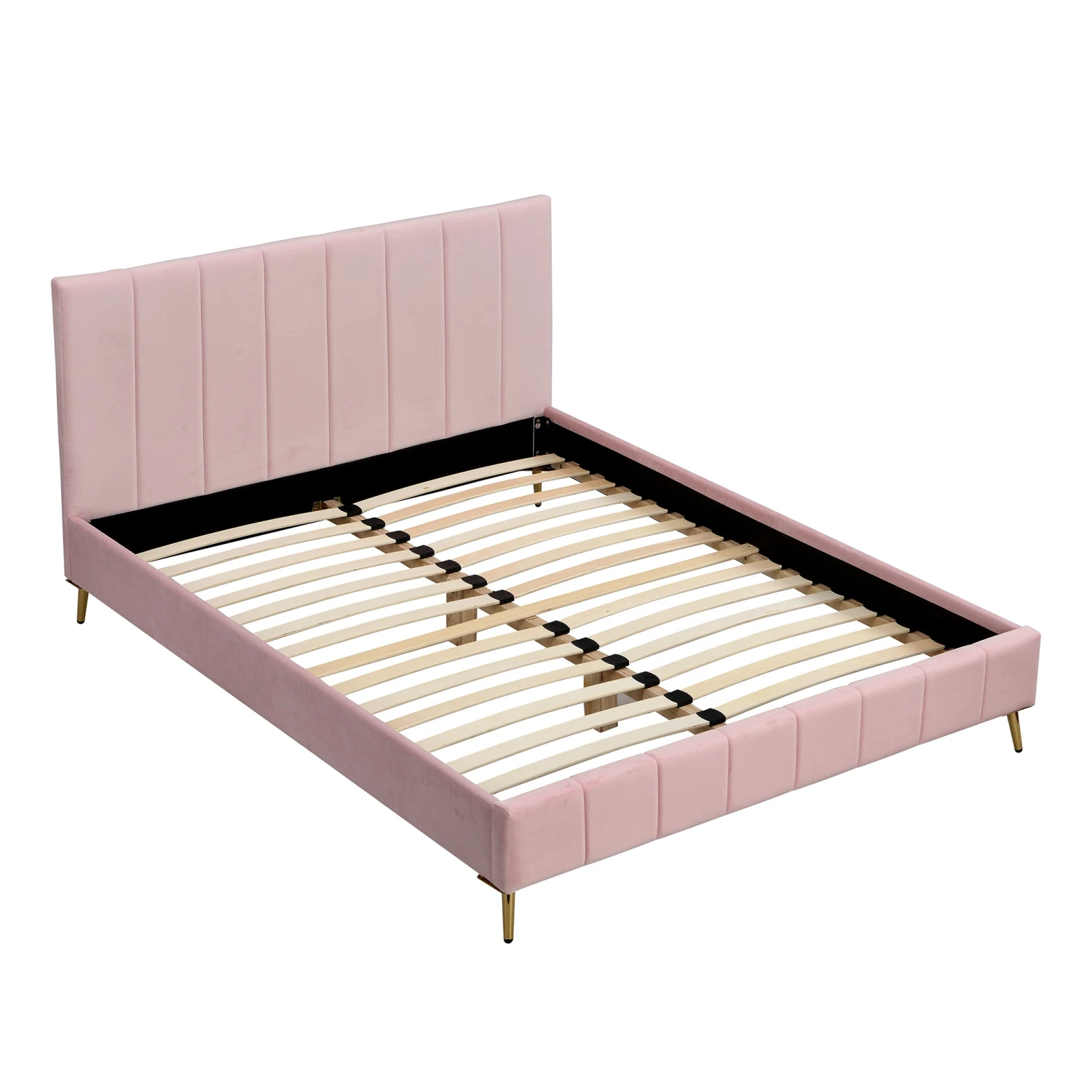 Sylvie Velvet Upholstered Bed Frame With Golden Chrome Legs, Pink Velvet 3 Sylvie Velvet Upholstered Bed Frame With Golden Chrome Legs, Pink Velvet - Image 3