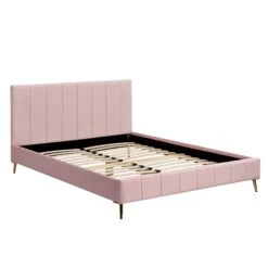 Sylvie Velvet Upholstered Bed Frame With Golden Chrome Legs, Pink Velvet 13 Sylvie Velvet Upholstered Bed Frame With Golden Chrome Legs, Pink Velvet -Best Furniture Shop JAH 06 PINKVEL 3