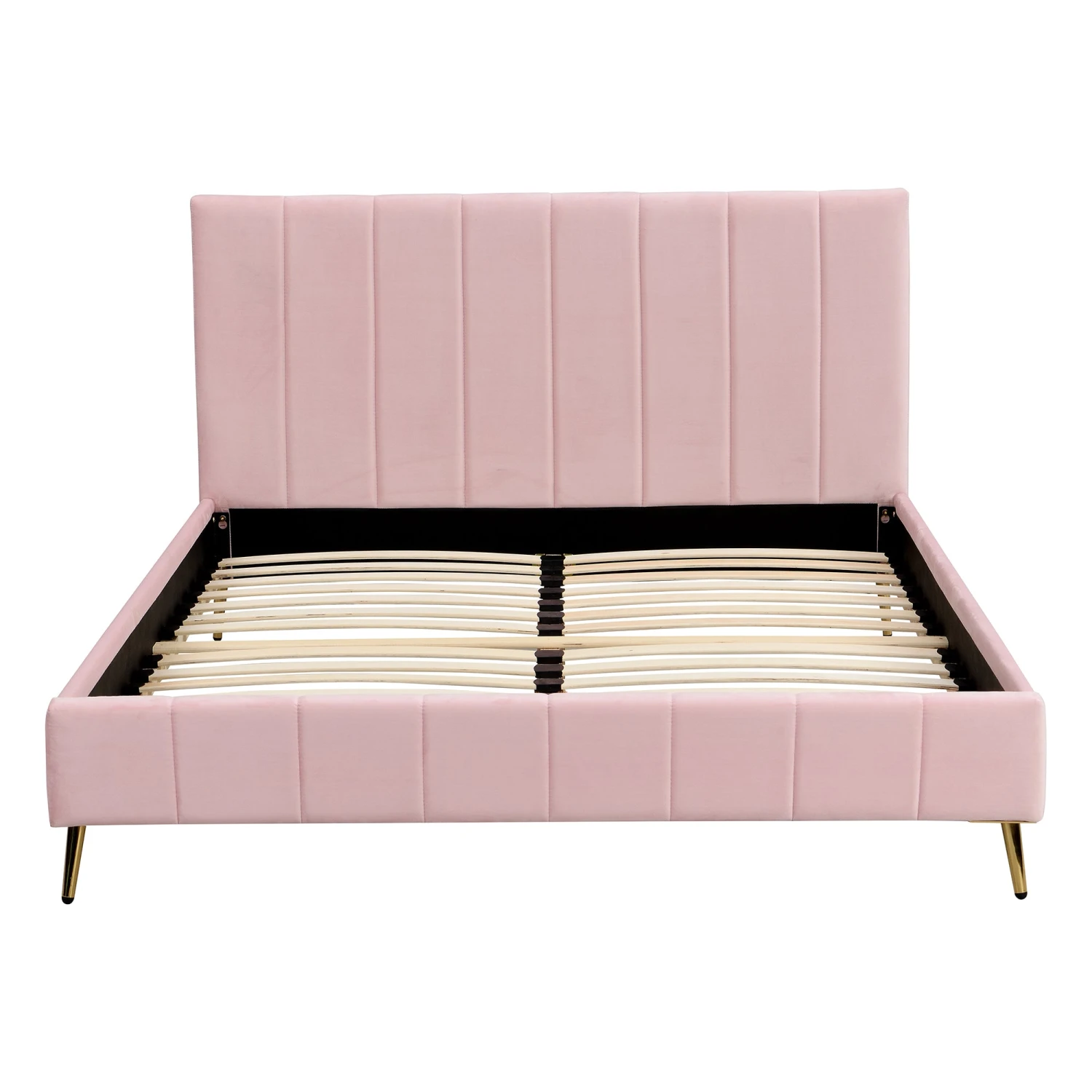 Sylvie Velvet Upholstered Bed Frame With Golden Chrome Legs, Pink Velvet 6 Sylvie Velvet Upholstered Bed Frame With Golden Chrome Legs, Pink Velvet - Image 6
