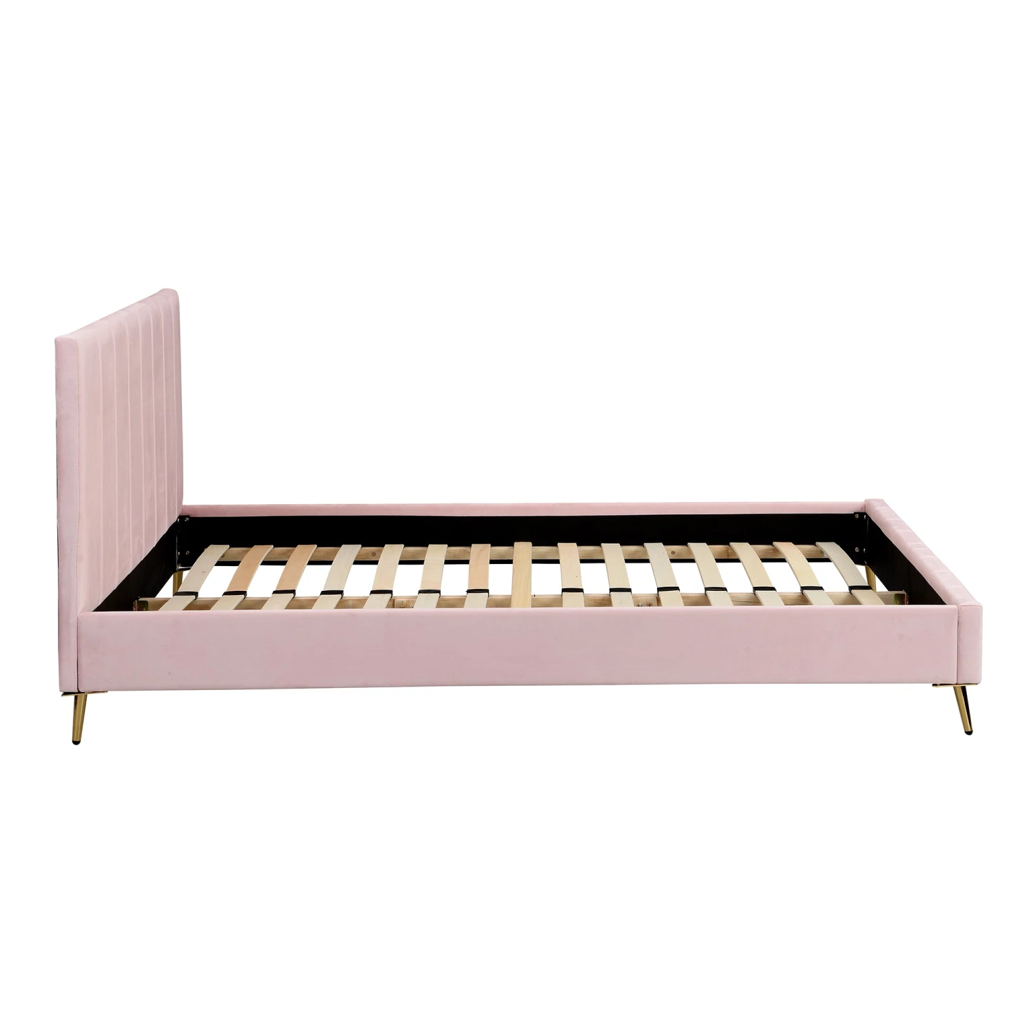 Sylvie Velvet Upholstered Bed Frame With Golden Chrome Legs, Pink Velvet 7 Sylvie Velvet Upholstered Bed Frame With Golden Chrome Legs, Pink Velvet - Image 7