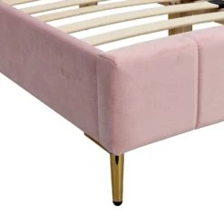 Sylvie Velvet Upholstered Bed Frame With Golden Chrome Legs, Pink Velvet 19 Sylvie Velvet Upholstered Bed Frame With Golden Chrome Legs, Pink Velvet -Best Furniture Shop JAH 06 PINKVEL detail3