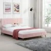 Sylvie Velvet Upholstered Bed Frame With Golden Chrome Legs, Pink Velvet