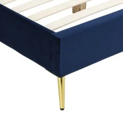 Gidea Velvet Upholstered Bed Frame With Scalloped Headboard & Golden Chrome Legs -Best Furniture Shop JAH 07 NAVYVEL detail3