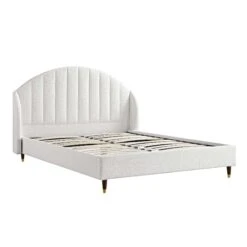 Eleanor White Boucle Upholstered Bed Frame With Domed Headboard 18 Eleanor White Boucle Upholstered Bed Frame With Domed Headboard -Best Furniture Shop JAH 08 ECRU BOU WB2