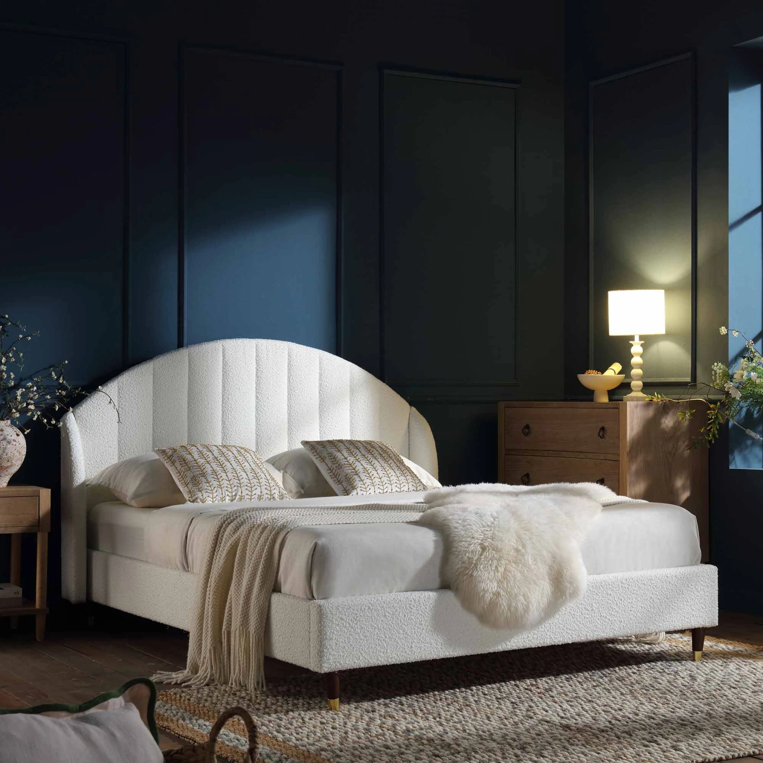 Eleanor White Boucle Upholstered Bed Frame With Domed Headboard 1 Eleanor White Boucle Upholstered Bed Frame With Domed Headboard