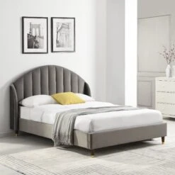 Eleanor Grey Velvet Upholstered Bed Frame With Domed Headboard