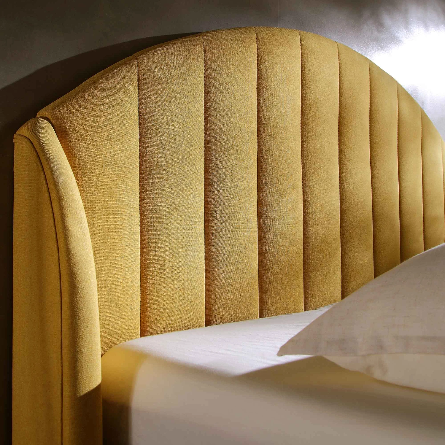 Eleanor Sunflower Yellow Fabric Upholstered Bed Frame With Domed Headboard 3 Eleanor Sunflower Yellow Fabric Upholstered Bed Frame With Domed Headboard - Image 3