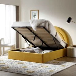 Archer Mustard Yellow Velvet Ottoman Storage Bed -Best Furniture Shop JAH 09 MUSTVEL scene2