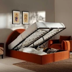 Archer Rust Velvet Ottoman Storage Bed -Best Furniture Shop JAH 09 RUSTVEL scene2