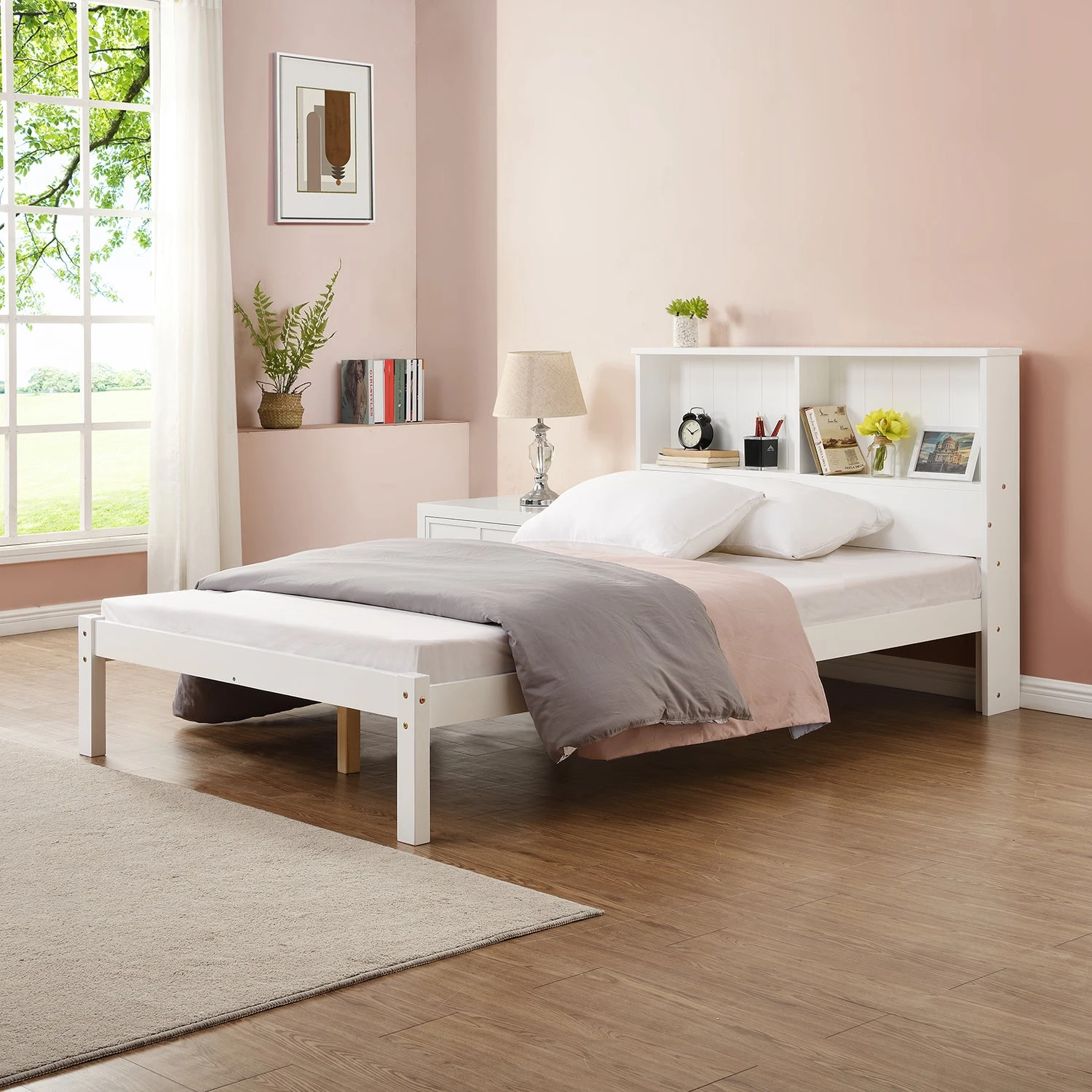Elgin Wooden Bed Frame With Shelf Headboard 2 Elgin Wooden Bed Frame With Shelf Headboard - Image 2
