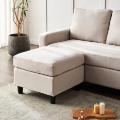 Campbell 3 Seater Sofa With Reversible Chaise In Beige Woven Fabric -Best Furniture Shop LVSF 01 BEIGEFAB detail2