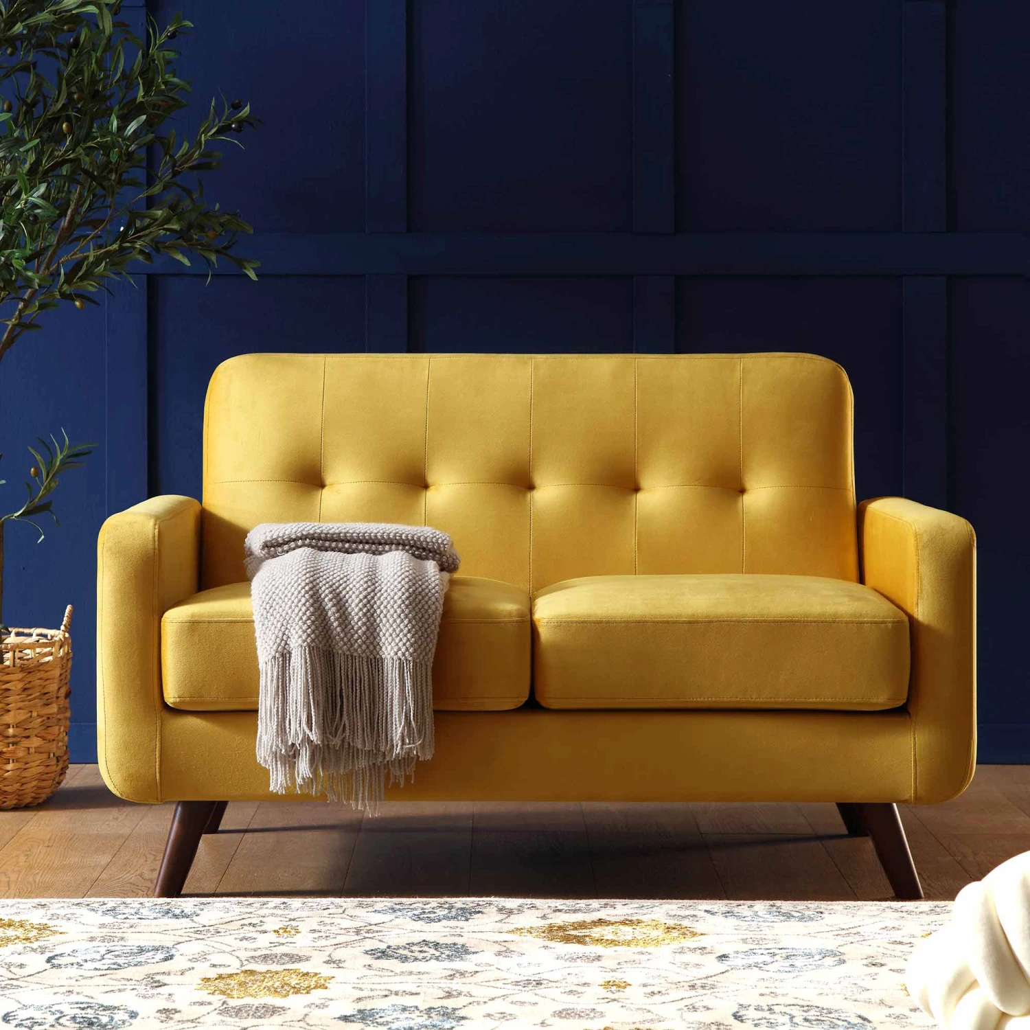 Clarence 2-Seater Sofa In Mustard Yellow Velvet 1 Clarence 2-Seater Sofa In Mustard Yellow Velvet